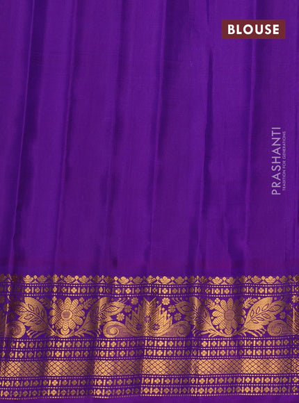 Pure gadwal silk saree teal blue and violet with thread woven buttas and temple design zari woven border