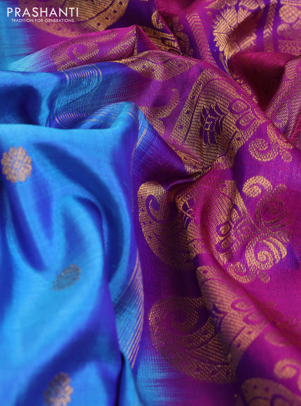 Pure gadwal silk saree blue and purple with zari woven buttas and long rich zari woven border