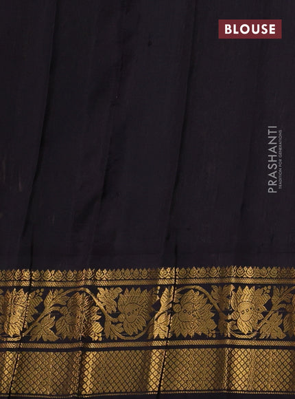 Pure gadwal silk saree peach orange and black with zari woven buttas and temple design zari woven border