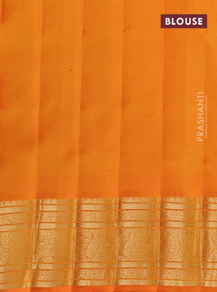 Pure gadwal silk saree light blue and orange with zari woven buttas and temple design zari woven border