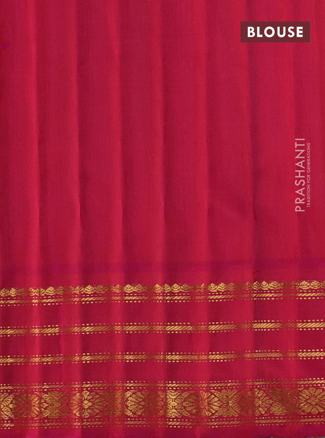 Pure gadwal silk saree parrot green and dual shade of pink with silver & gold zari woven buttas and zari woven border