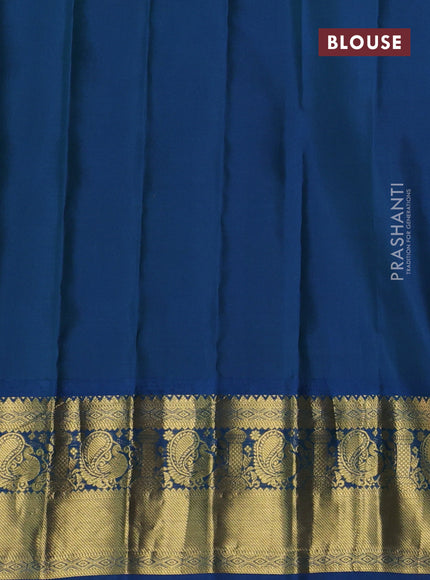 Pure gadwal silk saree pink and peacock blue with zari woven buttas and temple design zari woven border