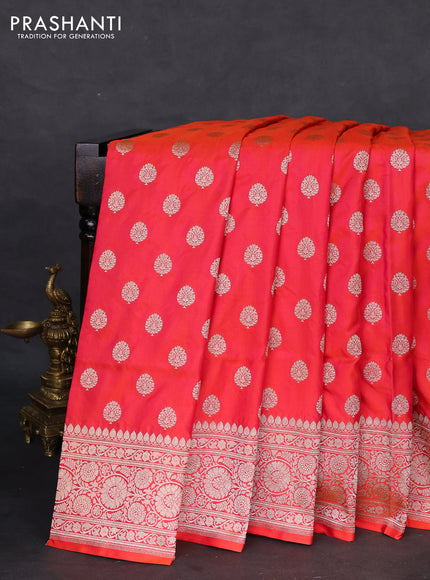 Banarasi uppada silk saree dual shade of pinkish orange with allover zari woven butta weaves and zari woven border