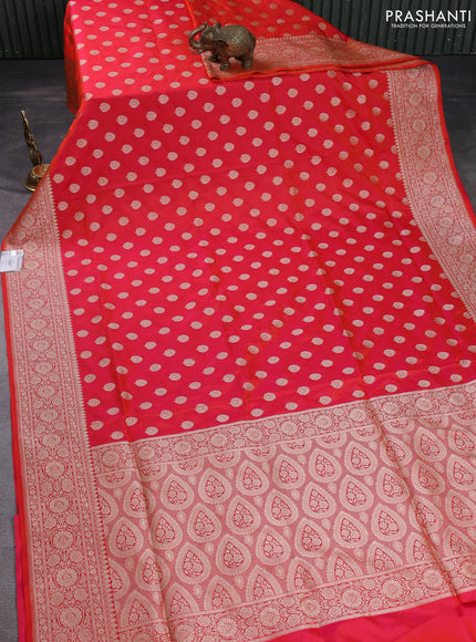 Banarasi uppada silk saree dual shade of pinkish orange with allover zari woven butta weaves and zari woven border