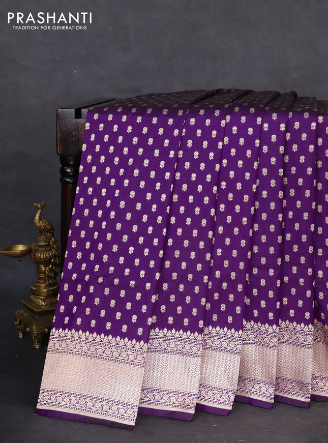 Banarasi uppada silk saree violet with allover zari woven butta weaves and zari woven border