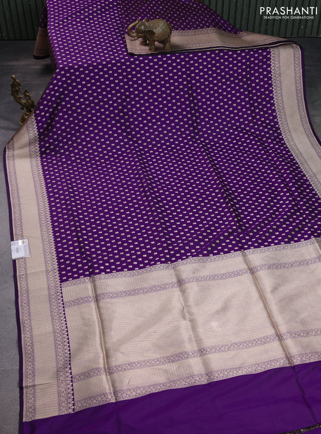 Banarasi uppada silk saree violet with allover zari woven butta weaves and zari woven border