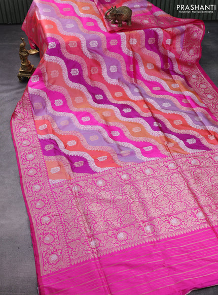 Banarasi uppada silk saree multi colour with allover silver & gold zari weaves and zari woven border
