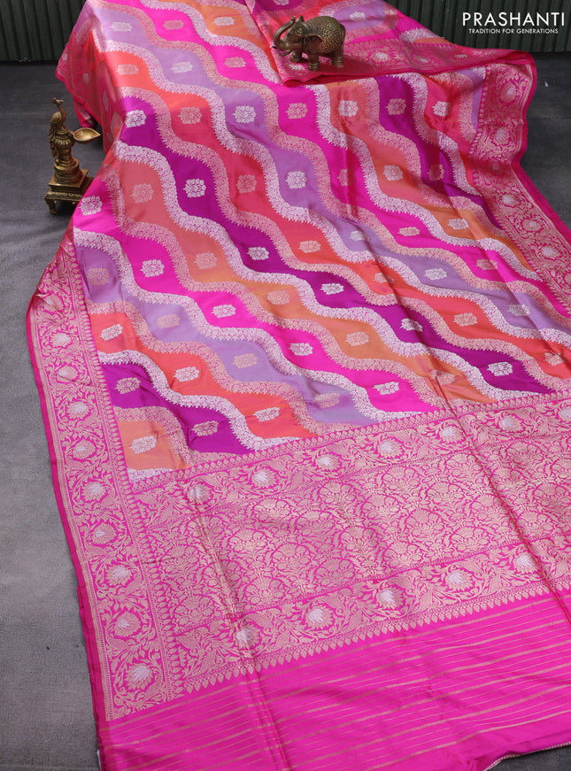 Banarasi uppada silk saree multi colour with allover silver & gold zari weaves and zari woven border