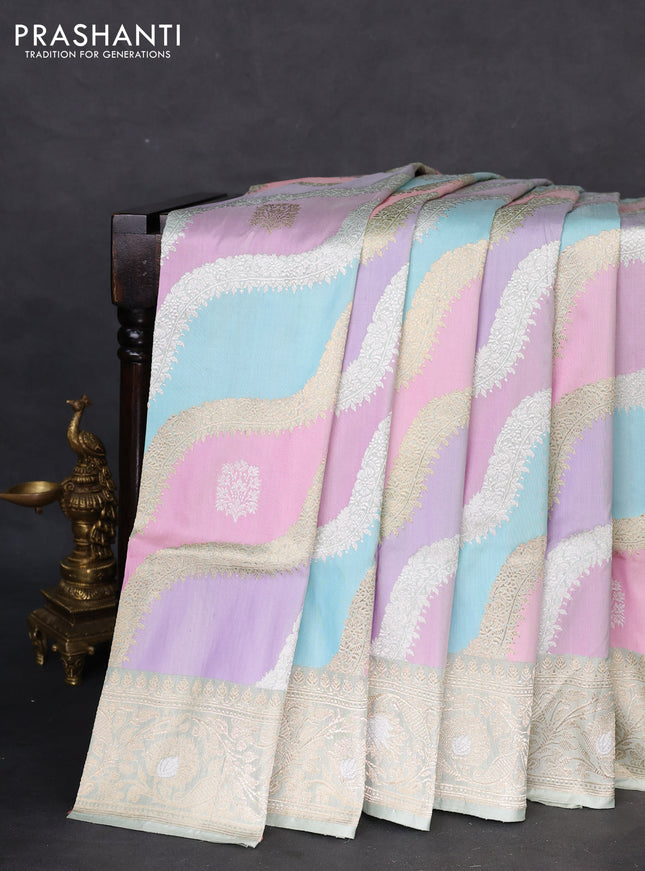 Banarasi uppada silk saree multi colour with allover silver & gold zari weaves and zari woven border