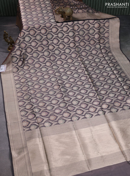 Banarasi uppada silk saree grey shade with allover zari woven brocade weaves and zari woven border