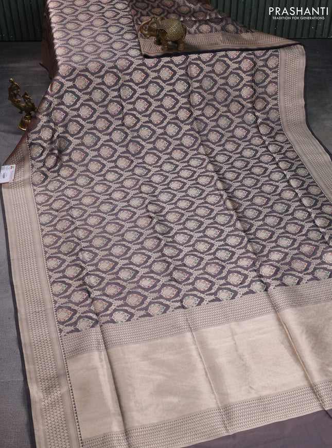 Banarasi uppada silk saree grey shade with allover zari woven brocade weaves and zari woven border