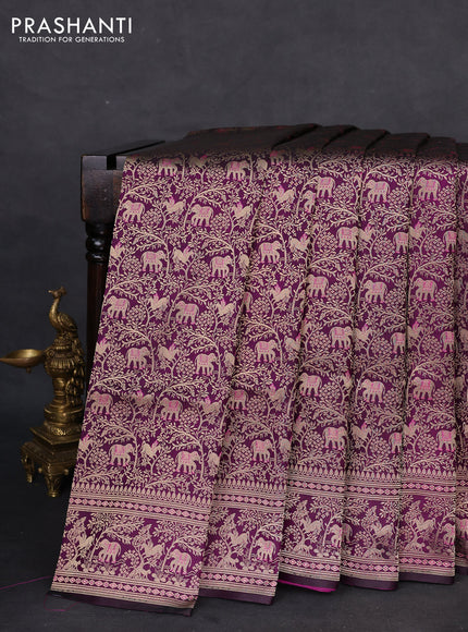 Banarasi uppada silk saree wine shade with allover zari woven vanasingaram weaves and zari woven border