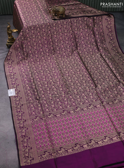 Banarasi uppada silk saree wine shade with allover zari woven vanasingaram weaves and zari woven border