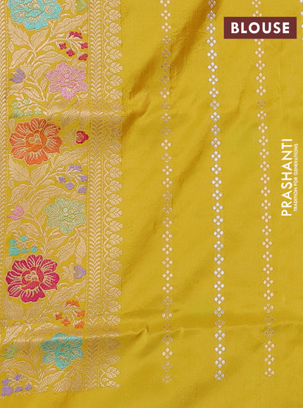 Banarasi uppada silk saree lime yellow with allover thread & zari woven floral weaves and zari woven border