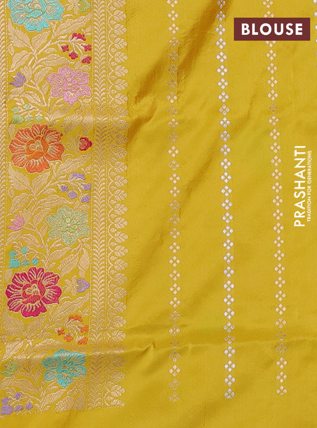 Banarasi uppada silk saree lime yellow with allover thread & zari woven floral weaves and zari woven border