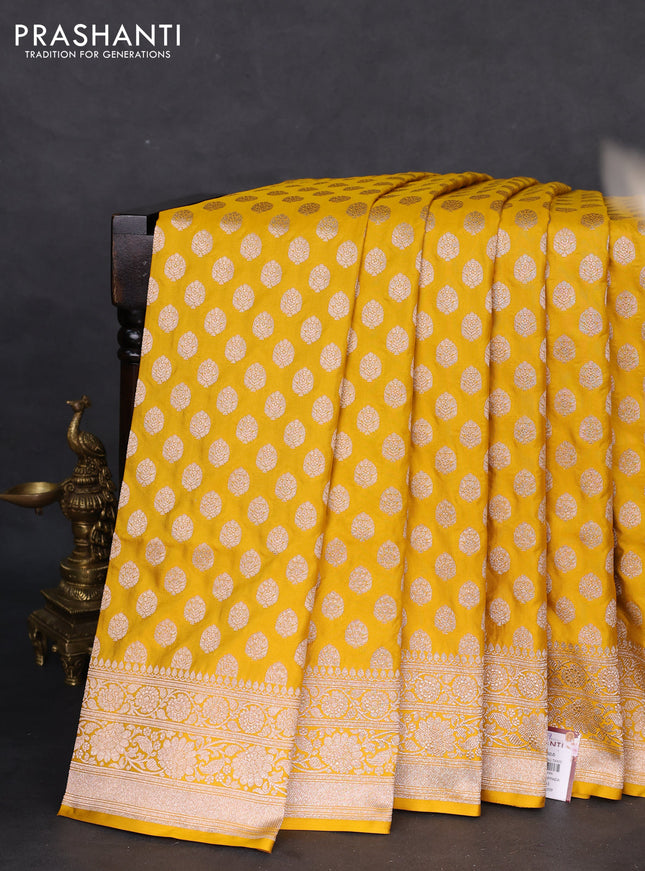 Banarasi uppada silk saree mustard yellow with allover zari woven buttas and zari woven border