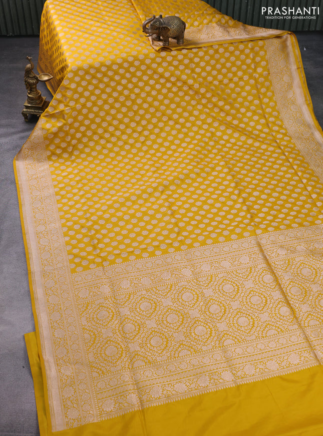 Banarasi uppada silk saree mustard yellow with allover zari woven buttas and zari woven border