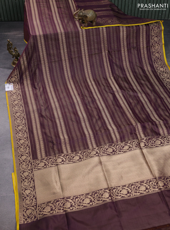 Banarasi uppada silk saree wine shade and yellow with allover thread & zari weaves and zari woven border