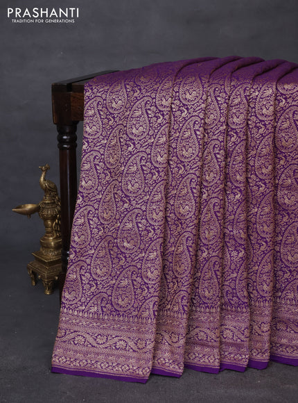 Banarasi crepe saree violet with allover thread & zari woven brocade weaves and woven border