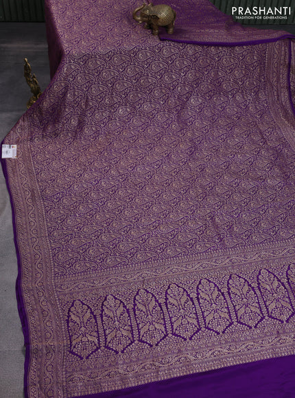Banarasi crepe saree violet with allover thread & zari woven brocade weaves and woven border