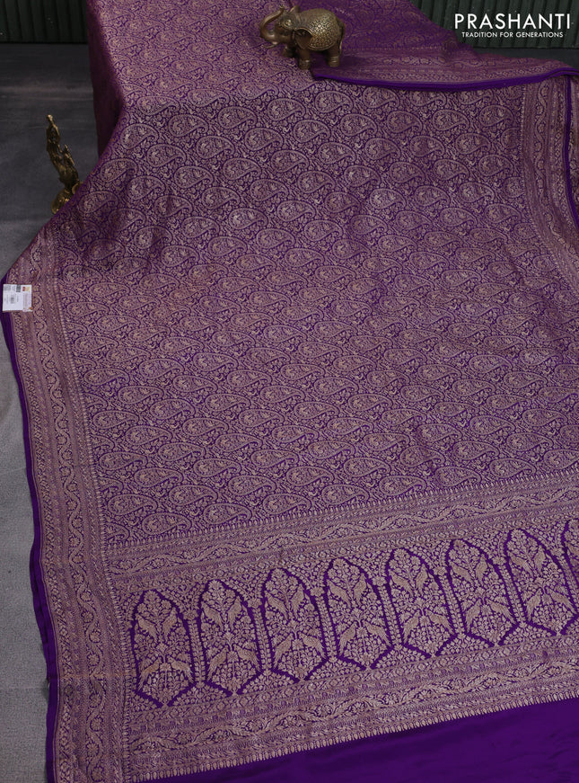 Banarasi crepe saree violet with allover thread & zari woven brocade weaves and woven border