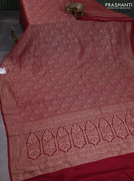 Banarasi crepe saree maroon with allover thread & zari woven brocade weaves and woven border