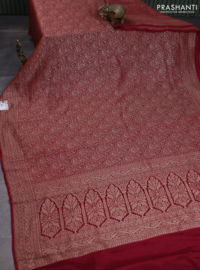 Banarasi crepe saree maroon with allover thread & zari woven brocade weaves and woven border