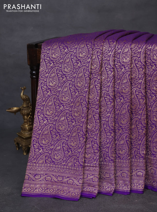 Banarasi crepe saree violet with allover thread & zari woven brocade weaves and woven border