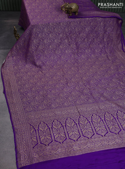 Banarasi crepe saree violet with allover thread & zari woven brocade weaves and woven border