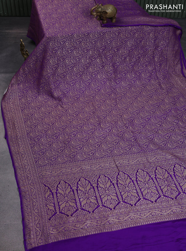 Banarasi crepe saree violet with allover thread & zari woven brocade weaves and woven border