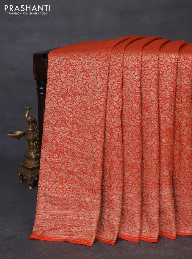 Banarasi crepe saree orange with allover thread & zari woven brocade weaves and woven border