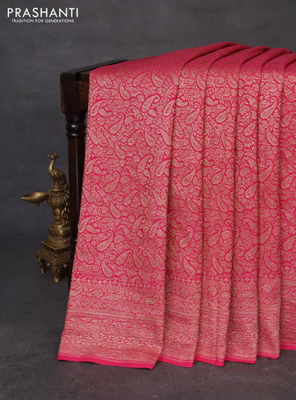 Banarasi crepe saree pink with allover thread & zari woven brocade weaves and woven border