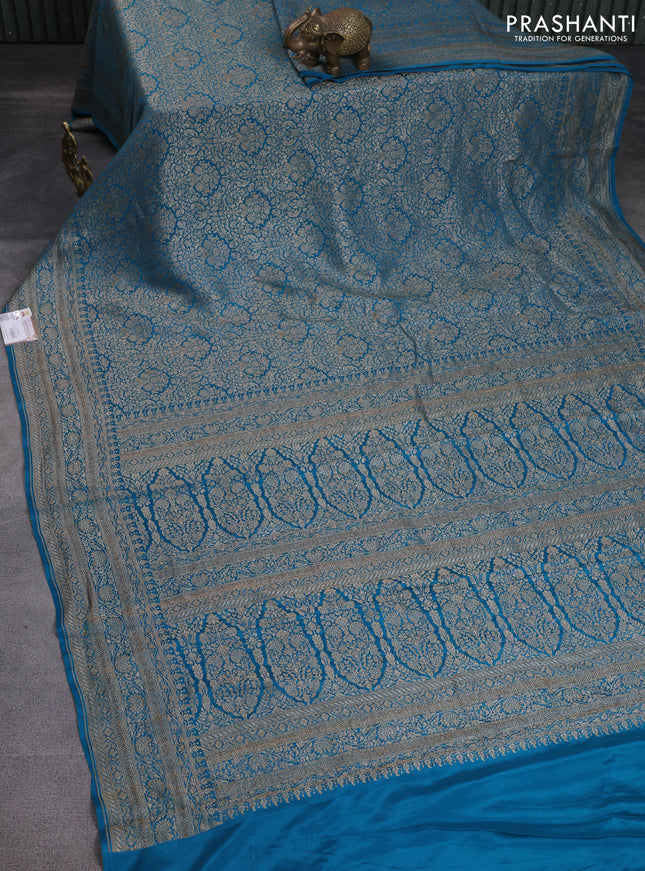 Banarasi crepe saree cs blue with allover thread & zari woven brocade weaves and woven border