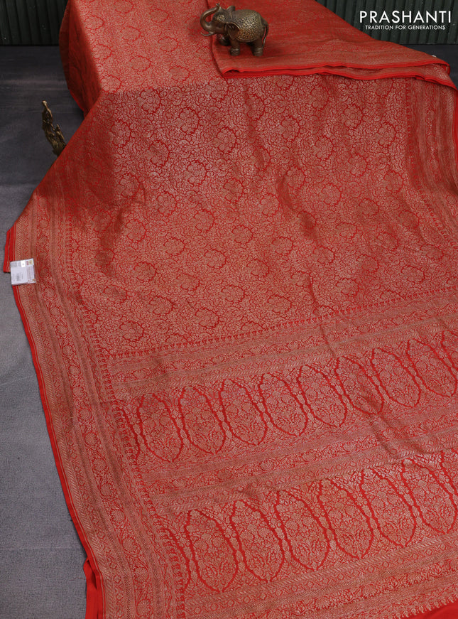 Banarasi crepe saree orange with allover thread & zari woven brocade weaves and woven border