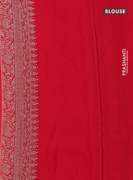 Banarasi crepe saree reddish pink with allover thread & zari woven brocade weaves and woven border