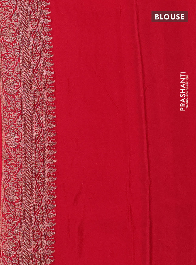 Banarasi crepe saree reddish pink with allover thread & zari woven brocade weaves and woven border