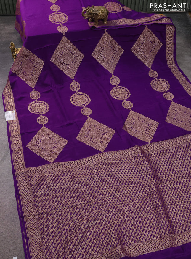 Banarasi crepe saree violet with thread & zari woven buttas and woven border