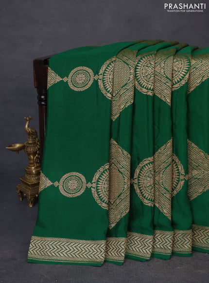 Banarasi crepe saree green with thread & zari woven buttas and woven border