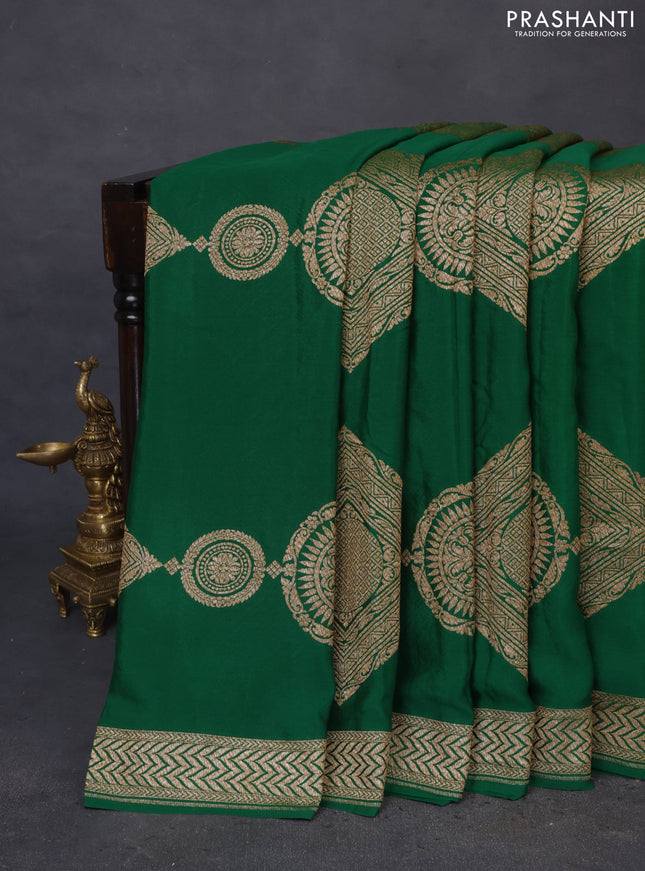 Banarasi crepe saree green with thread & zari woven buttas and woven border