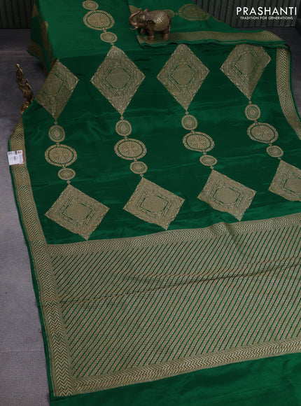 Banarasi crepe saree green with thread & zari woven buttas and woven border