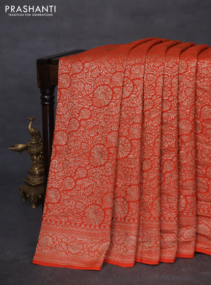 Banarasi crepe saree orange with allover thread & zari woven brocade weaves and woven border