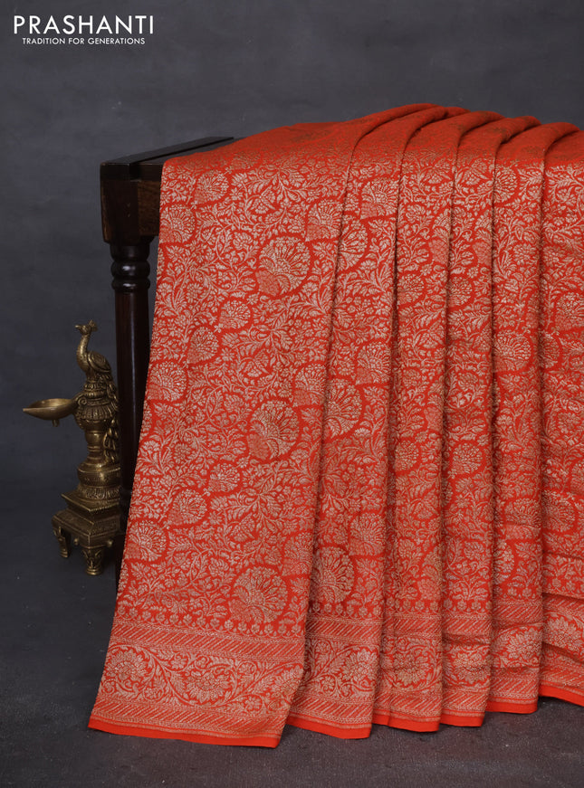 Banarasi crepe saree orange with allover thread & zari woven brocade weaves and woven border