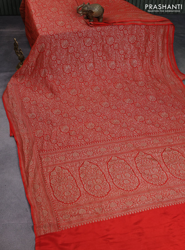 Banarasi crepe saree orange with allover thread & zari woven brocade weaves and woven border