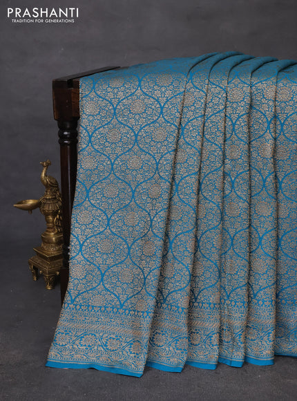 Banarasi crepe saree teal green shade with allover thread & zari woven brocade weaves and woven border