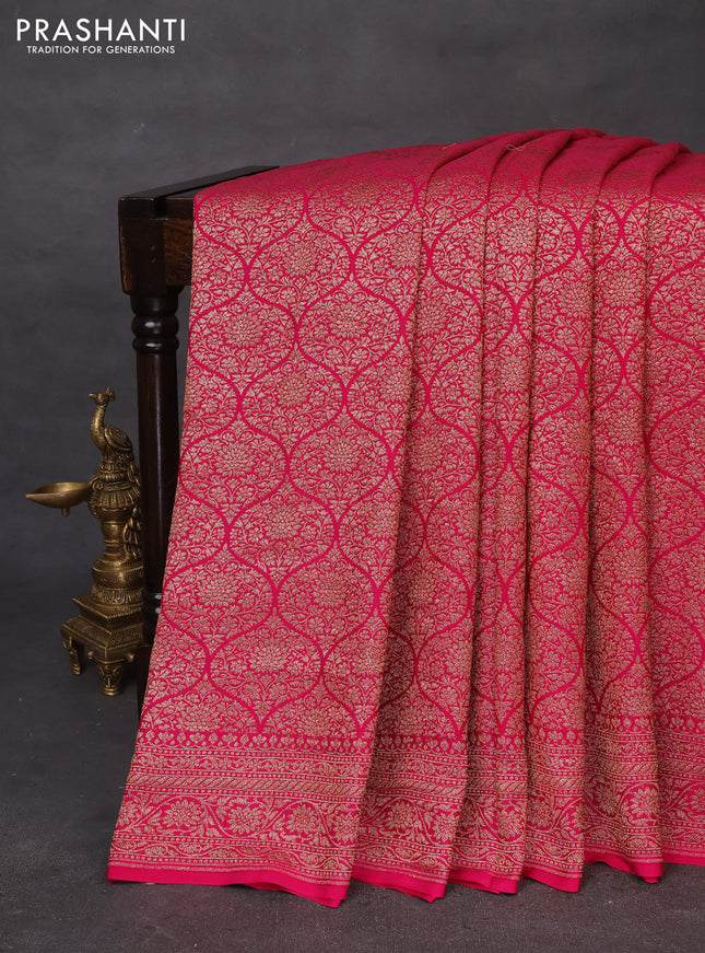 Banarasi crepe saree rani pink with allover thread & zari woven brocade weaves and woven border