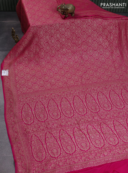 Banarasi crepe saree rani pink with allover thread & zari woven brocade weaves and woven border