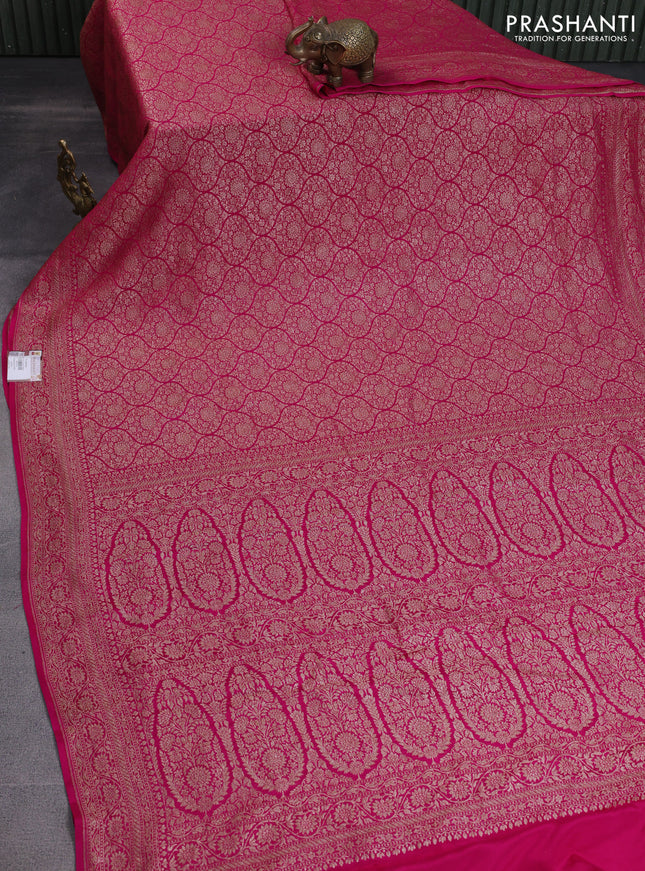 Banarasi crepe saree rani pink with allover thread & zari woven brocade weaves and woven border