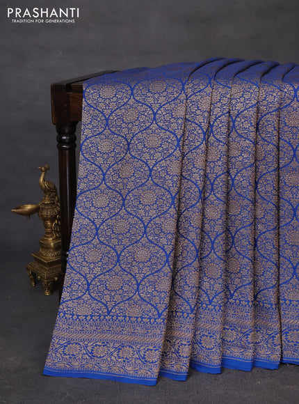 Banarasi crepe saree cs blue with allover thread & zari woven brocade weaves and woven border