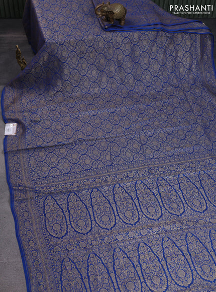 Banarasi crepe saree cs blue with allover thread & zari woven brocade weaves and woven border