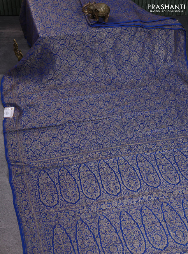 Banarasi crepe saree cs blue with allover thread & zari woven brocade weaves and woven border